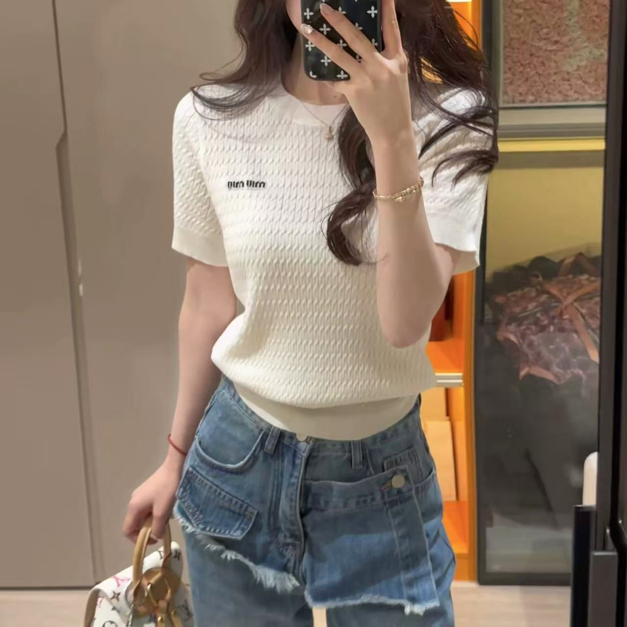 Korean Style Ladylike Casual Short-Sleeved Casual T-Shirt for Women, New Summer Style Slimming Round Neck Versatile Top for Women