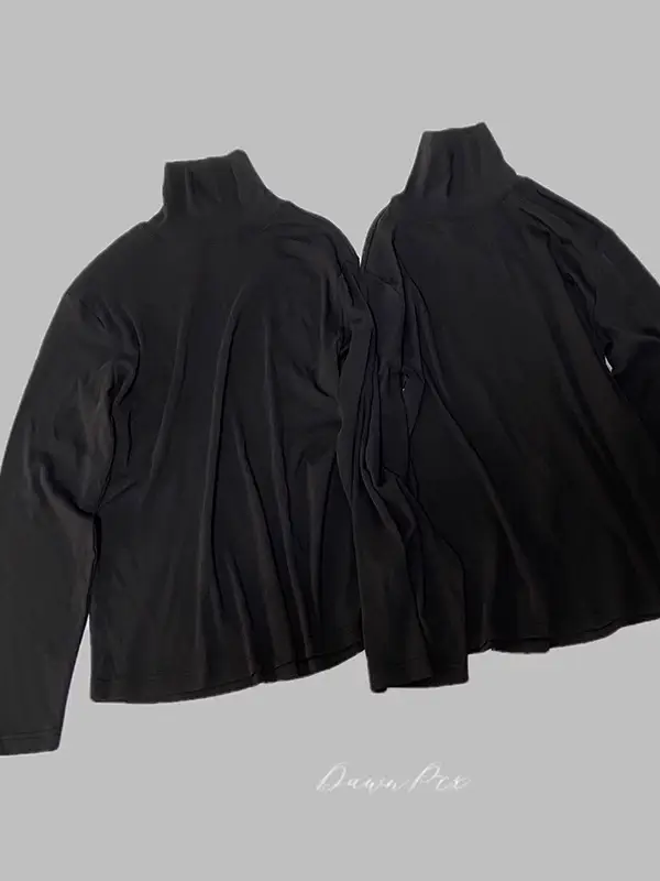 Lem24 Autumn and Winter New Style All-Cotton Stretchy Skin-Friendly Drapey High-Neck Pure Black Base Shirt Long-Sleeve T-Shirt Versatile and Simple