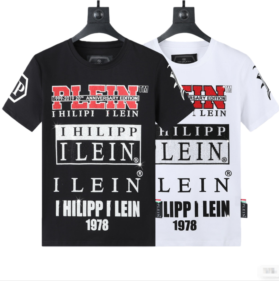 Trendy Brand Philip Plain Spring and Summer Short-sleeved Men's Round Neck T Aggressive Personality PP Hot Drilling Casual Fashion Men's Short T