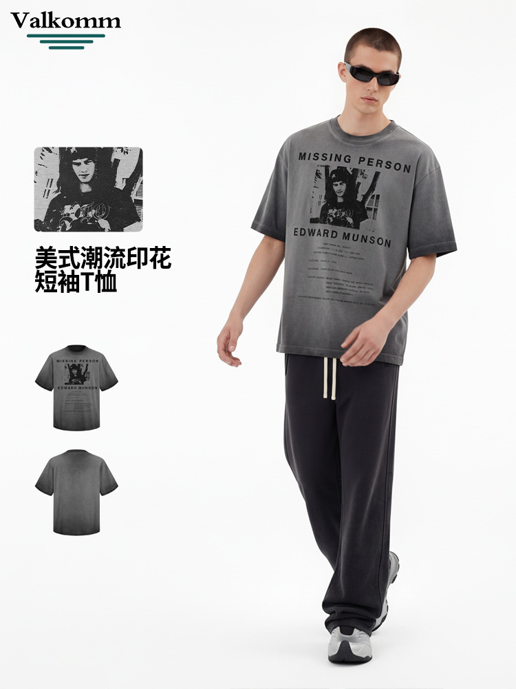 Laikeme American-Style Gradient Heavyweight Pure Cotton T-Shirt for Men, New Summer Style, Loose Casual Washed Vintage Short-Sleeve Top