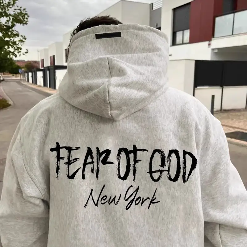 European and American Men's Hip Hop American Fashion Brand Retro Kanye FOG Simple Letter Printing fleece-lined Hooded Sweater Hoodie