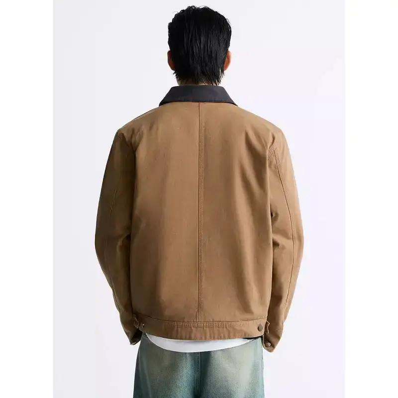 2024 Fall and Winter New Arrival Men's Washed Cotton-Padded Clothes Contrast Color Lapel Jacket Retro Overalls Style 1538369