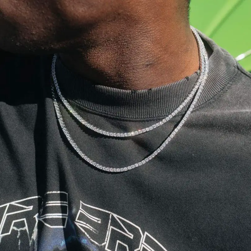 European and American 4mm 5mm Zircon Tennis Necklace, Trendy Luxury Accessory for Couples, Versatile Necklace Wholesale