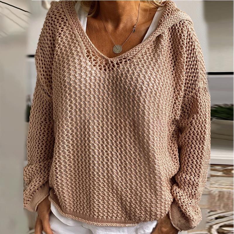 2026 Amazon Hot-Selling Knit Outerwear Sun Protection Hooded Sweater, Thin Loose-Fitting Hooded Knitwear