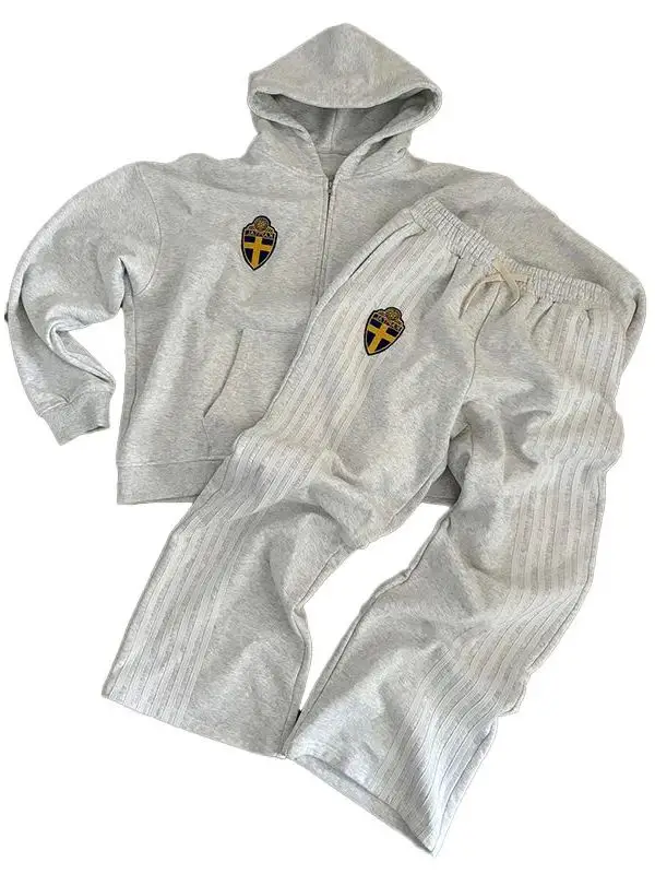 Sports Two Piece Set Mens Womens Y2K Retro Striped Embroidered
