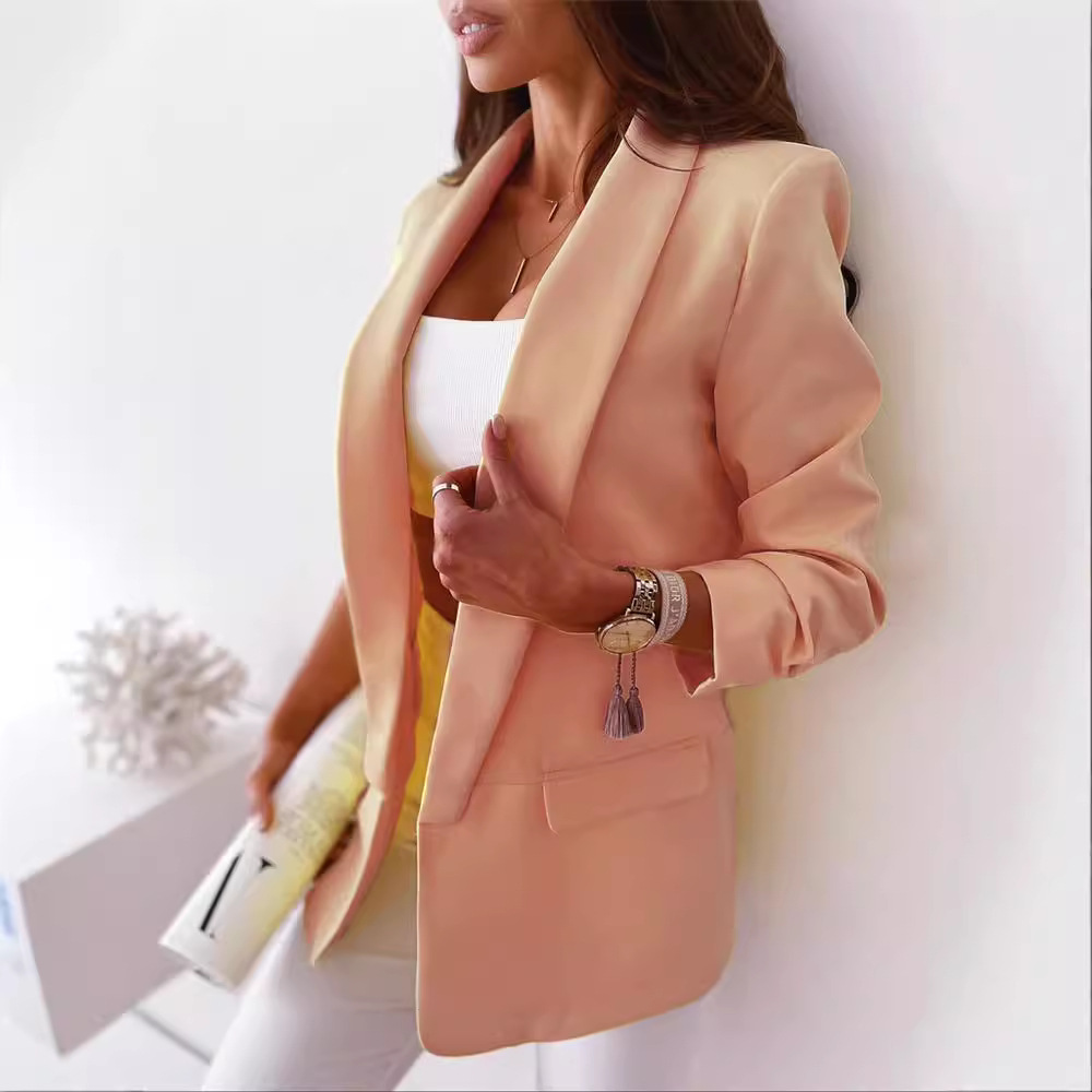 2021 independent station autumn Europe and the United States cross-border new solid color long sleeve small suit ladies jacket