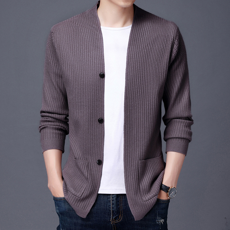 Knitted Cardigan Sweater Men's Spring and Autumn Top Young Handsome Mid-length Windbreaker Fashionable Business Casual Jacket