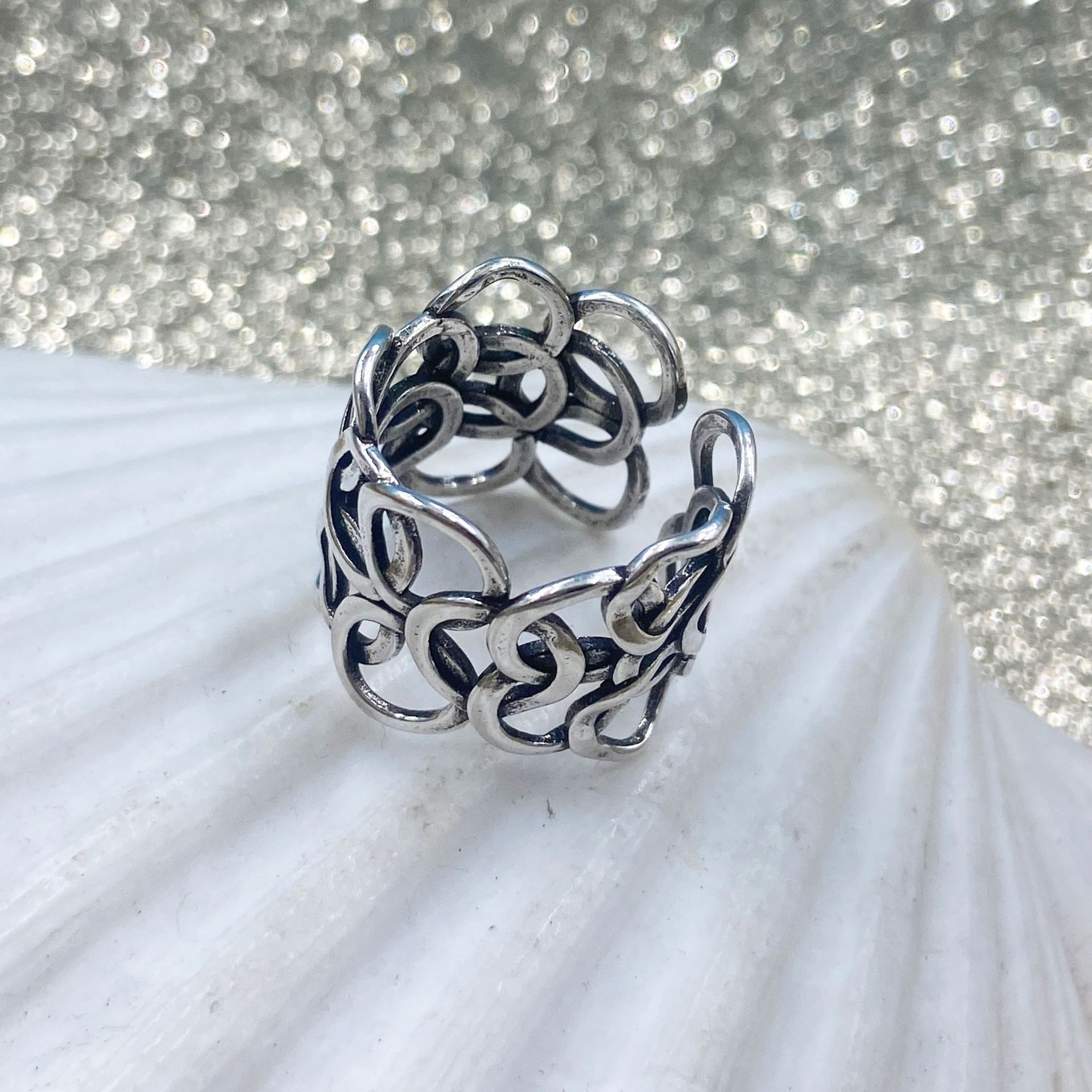 Korean style personality retro multi-layer circle ring Women's simple creative Mori Thai silver geometric opening ring wholesale