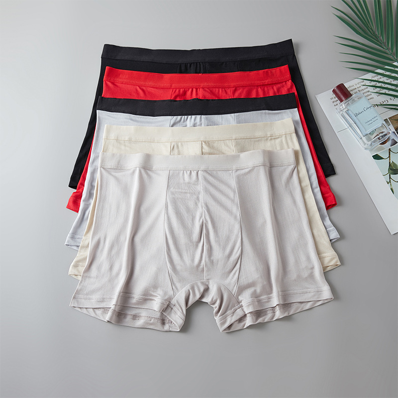100% mulberry silk men's underwear 42 needle double-sided knitted soft delicate breathable silk skin care boxers shorts