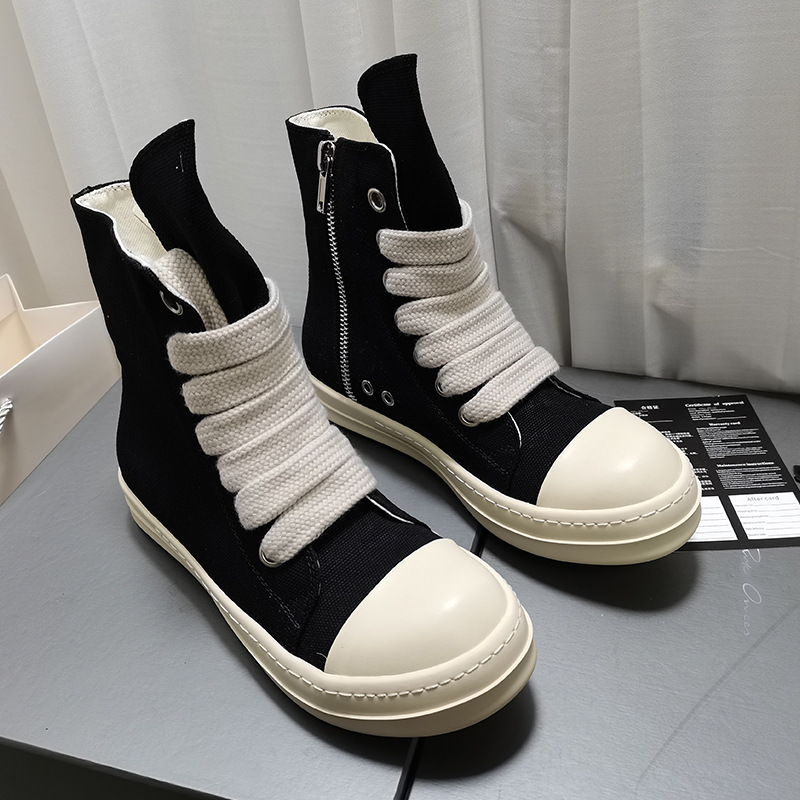 Guangzhou's New European and American Spring Men's High-Top Canvas Shoes Thick-Soled Wide Shoelaces Round-Toe Short Boots Women's Sneakers Couple's Shoes