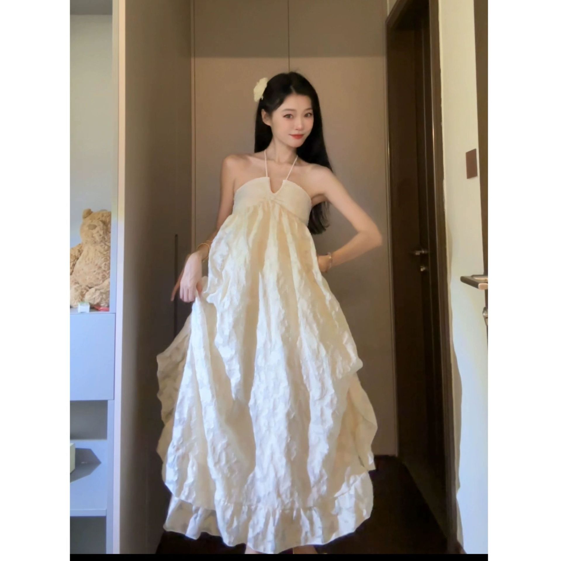French Halterneck Dress for Women in Summer Seaside Resort Style Large Backless Long Skirt Super Fairy Elegant Loose A-Line Skirt