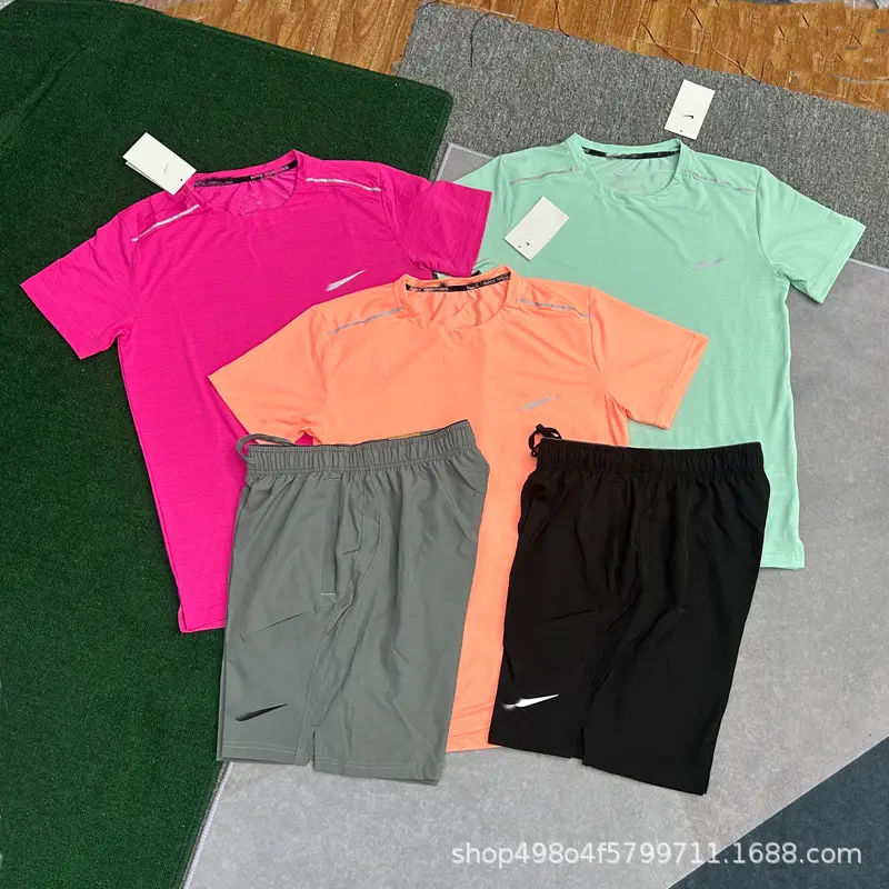 Wholesale New Sports Foreign Trade Suit Fitness Running Suit Quick-Drying Breathable Loose Casual Short-Sleeved Shorts Men's Clothing