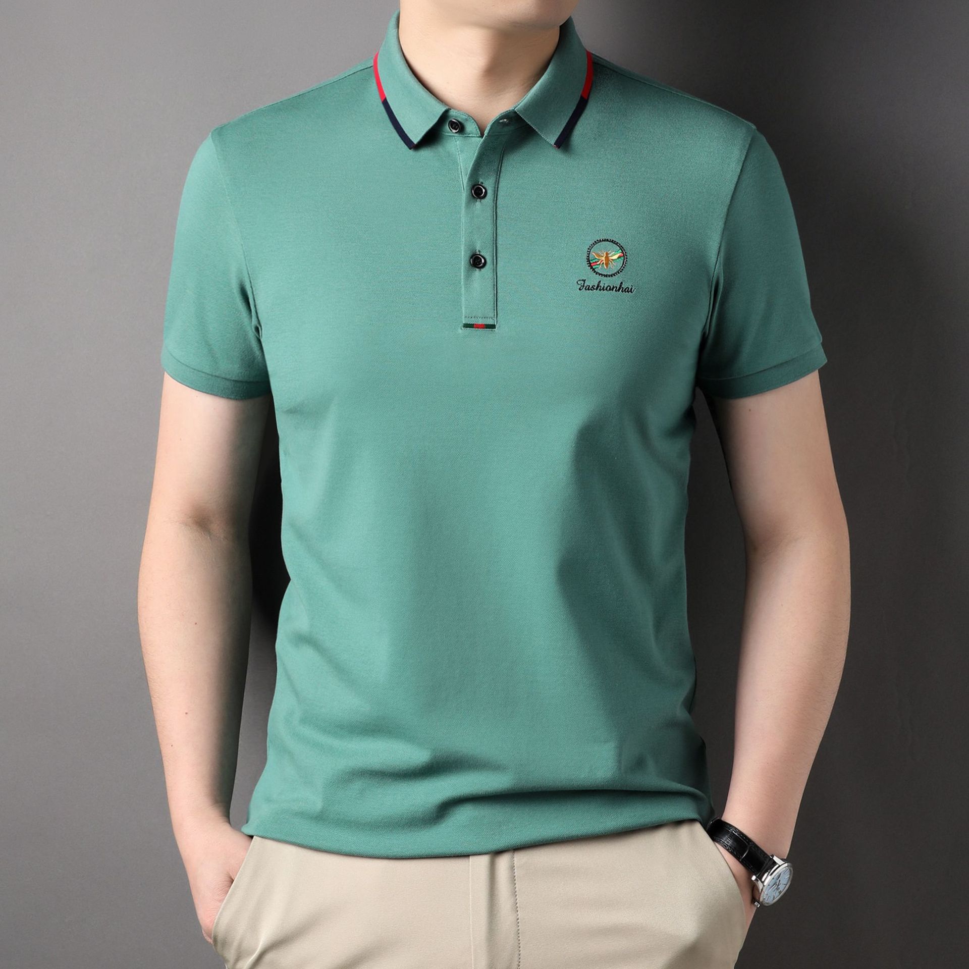 2024 Polo Shirt Ice Silk Short-sleeved T-shirt Men's Summer Classic Embroidered Solid Color Lel Anti-wrinkle T-shirt Top Trendy