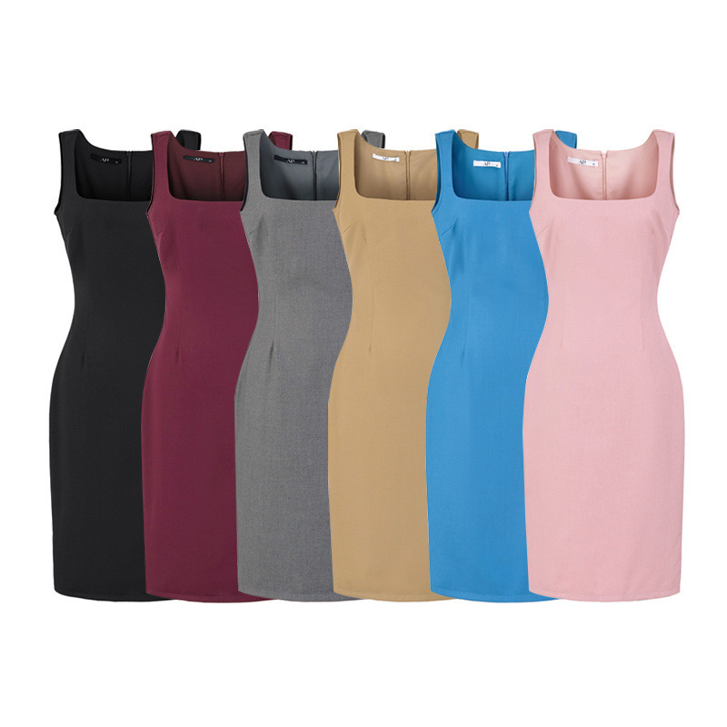 Elegant Vest-Style Suit Dress, New Spring Model with Square Collar, Sleeveless, Waist-Cinching, Slim-Fit, Bodycon Dress, Mid-Length Dress for Women