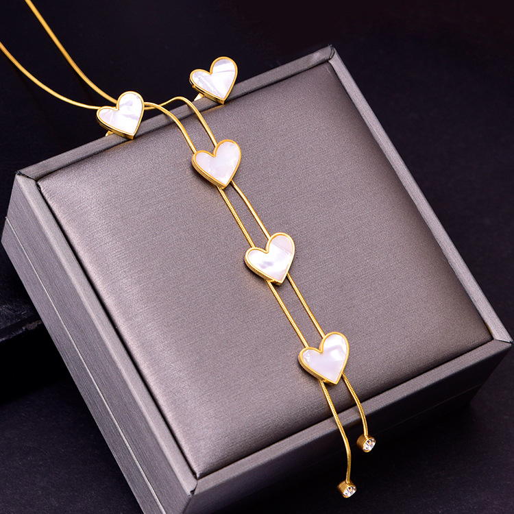 European and American temperament round eyes necklace double tassel zircon pendant shell love earring clavicle chain jewelry set
