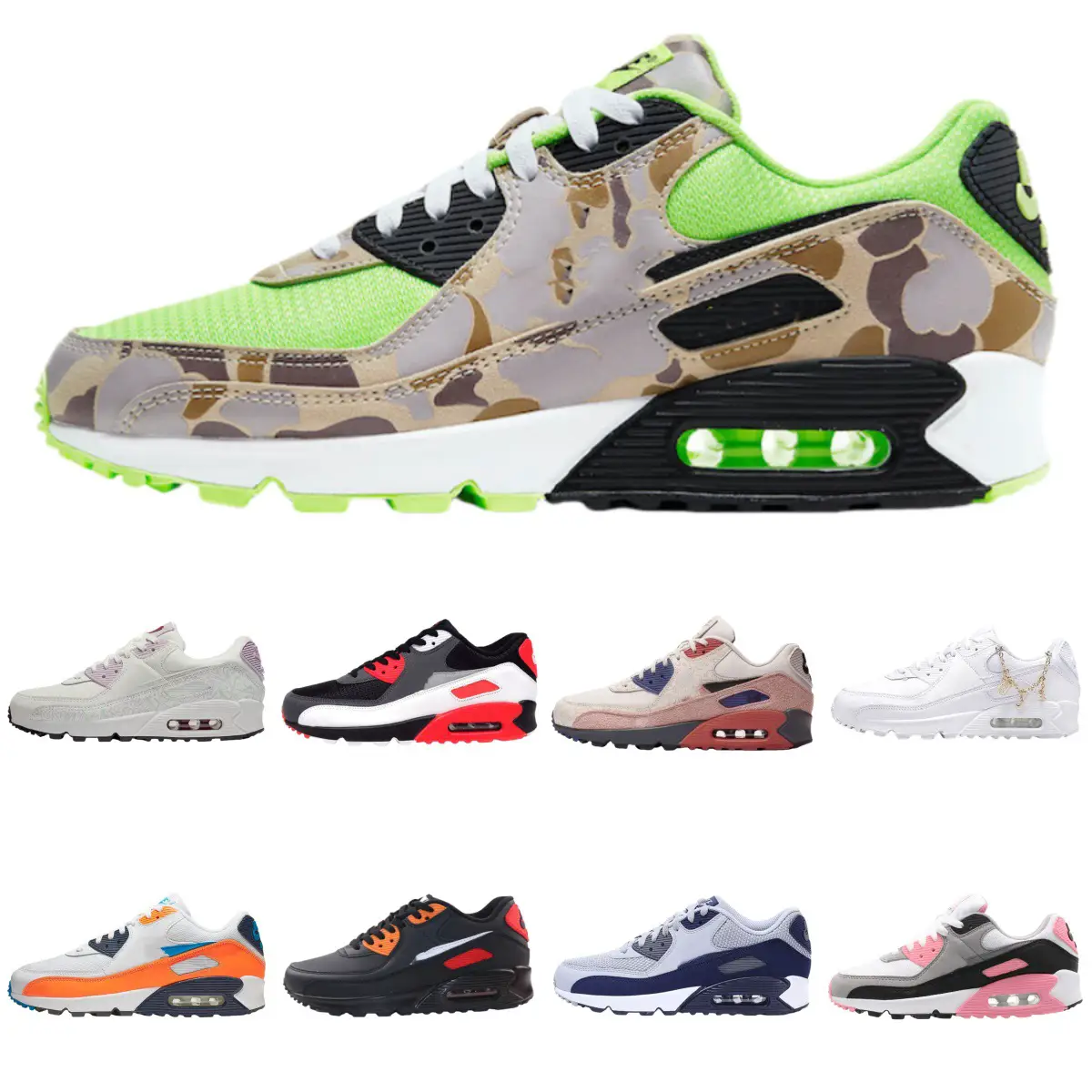 With Half Size Max90 Wang Yibo's Same Air Cushion Men's and Women's Running Shoes Retro Heightening Wear-Resistant Shock-Absorbing Casual Men's Shoes