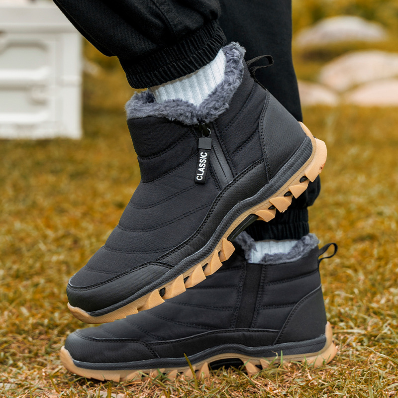Cross-border Outdoor Shoes Men's 2024 Winter Warm Cotton Shoes Snow Boots Water-repellent Non-slip Hiking Shoes fleece-lined Platform Shoes