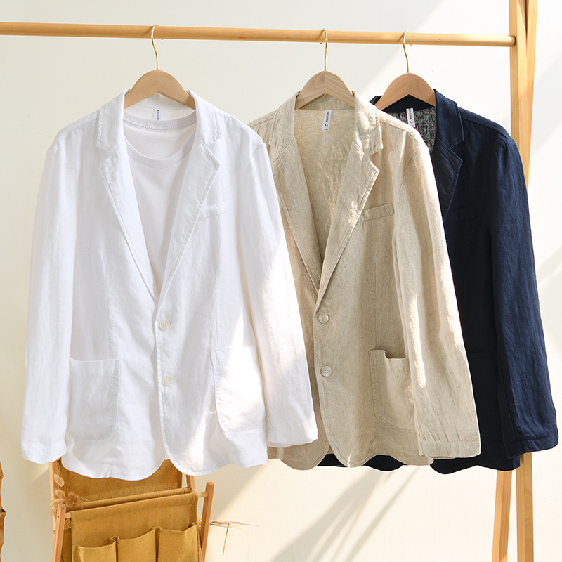 L985 retro Joker flat barge Collar Linen suit men's business leisure loose literary youth a generation of hair