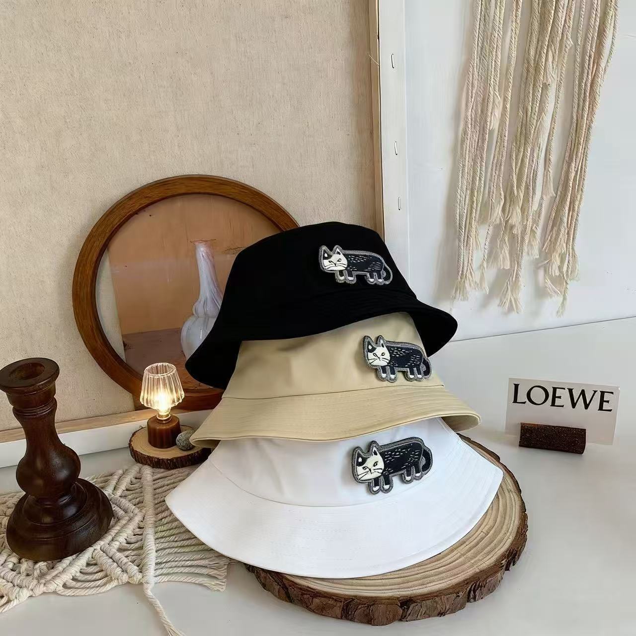 Japanese Kusuguru Genuine Embroidered Cat Embroidered Fisherman's Hat, Oil-Resistant, Waterproof, Uv Protection, Foldable Sunshade Bucket Hat 529