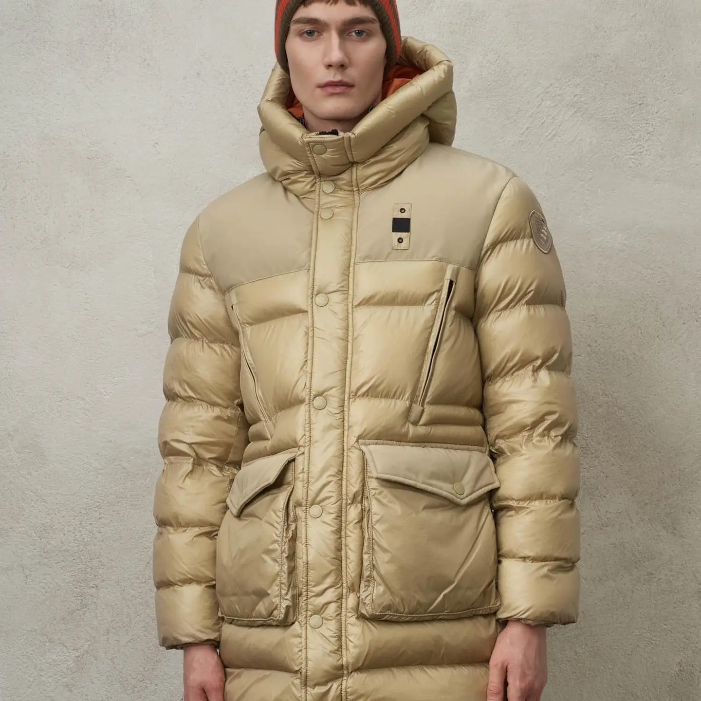 American Outdoor Bl @ UER Men's Multi-Color Quilted Badge Embroider Heavy-Duty Parka Hooded Jacket