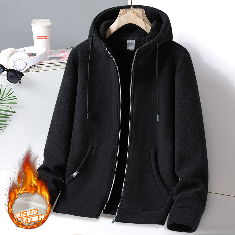 fleece-lined Thickened Sweatshirt Men's Autumn and Winter Casual Loose Outdoor Hooded Couple's Lamb Fleece Coat Top Fleece Coat