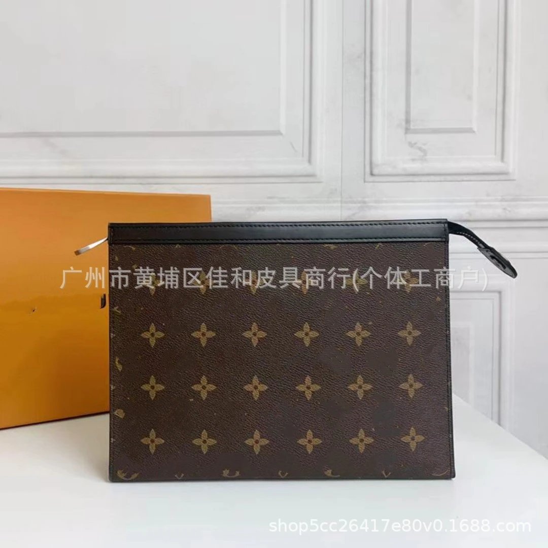 驴家真皮男士手拿包经典老花信封包洗漱包跨境商务出行大容量男包