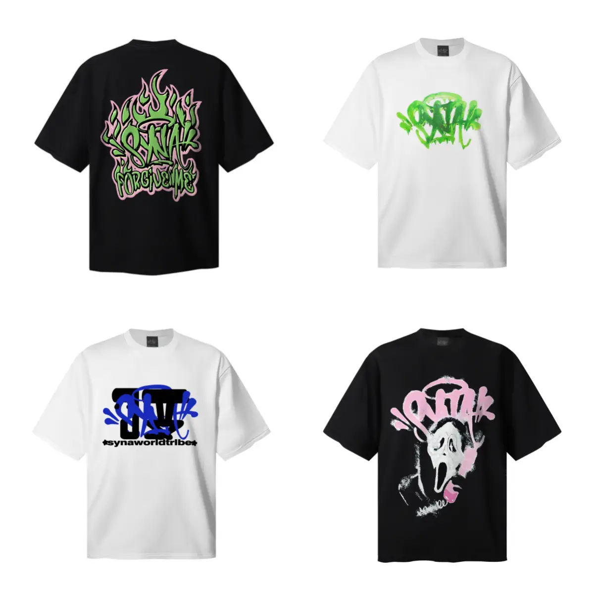Syna World American Hip-Hop Letter Printed Short-Sleeved T-Shirt Men's European and American Loose Casual Couple Round Neck Top