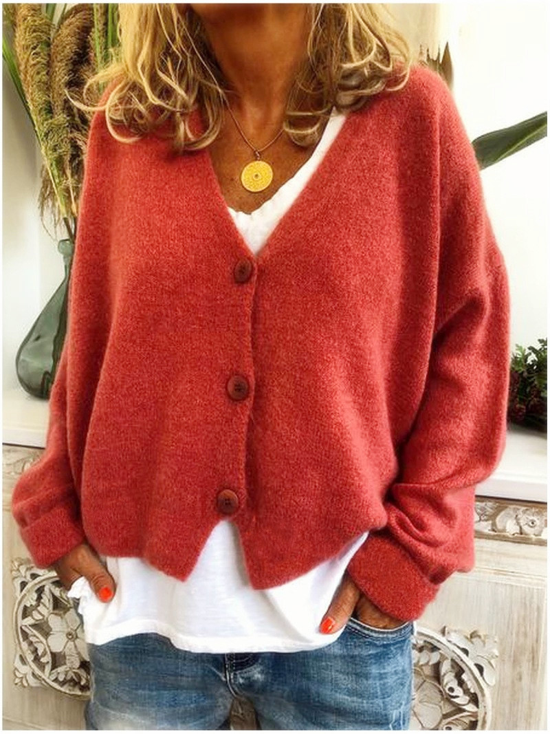 2019 European and American Cross-Border Women's Clothing Ebay Amazon Wish Autumn and Winter Twist Button Casual Loose Pure Color Knitted Cardigan for Women
