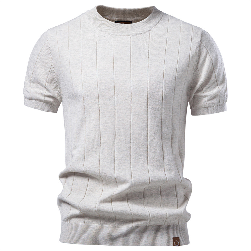 2026 Spring and Summer New High-Quality European Size Pure Cotton Round Neck Knitted Short-Sleeved T-Shirt Men's Business Men's Short-Sleeved Sweater