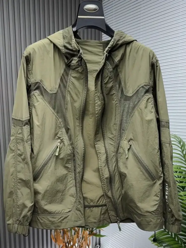 99123 Summer Men New Hooded Thin Mesh Sun Protection Jacket Outwear High Quality Fashion All-Matching Casual
