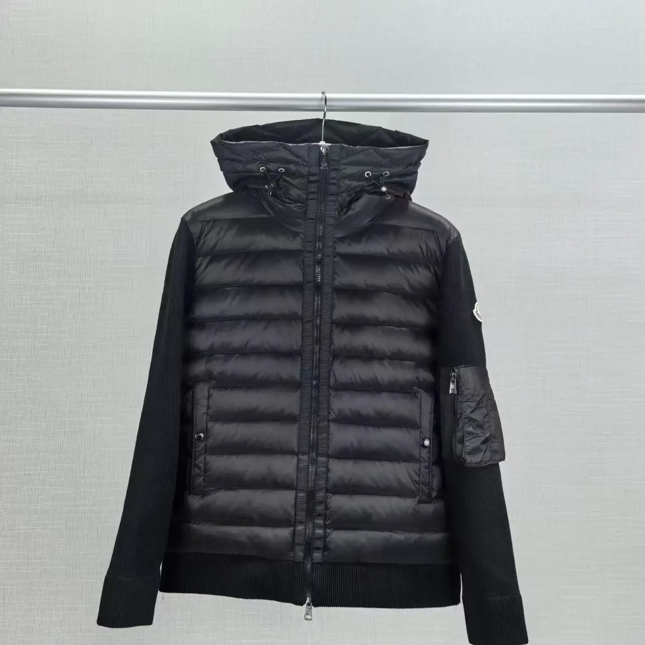 in stock high version mengjia 90 white duck down m knitted stitching simple all-match slim light hooded down jacket