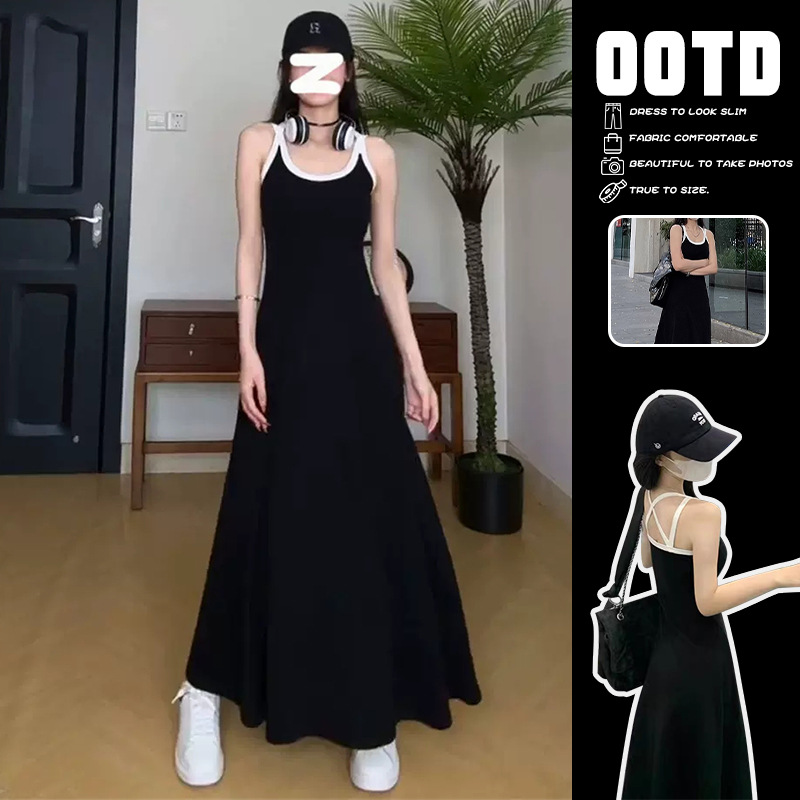 Cross-Border Suspender Pants Skirt for Women, Cotton Thin, Breathable, High-Waisted, Sweet and Gentle 2025 Summer Commuting Slimming Versatile Long Skirt