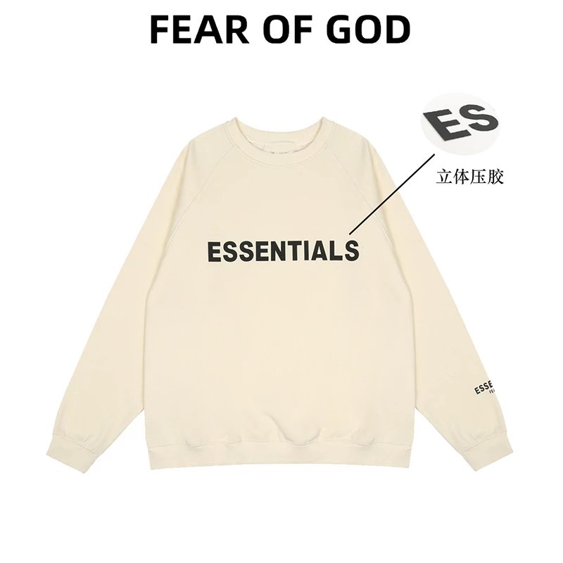 重磅高质量！FOG复线ESSENTIALS压胶字母圆领卫衣男美式潮牌情侣大码宽松外套