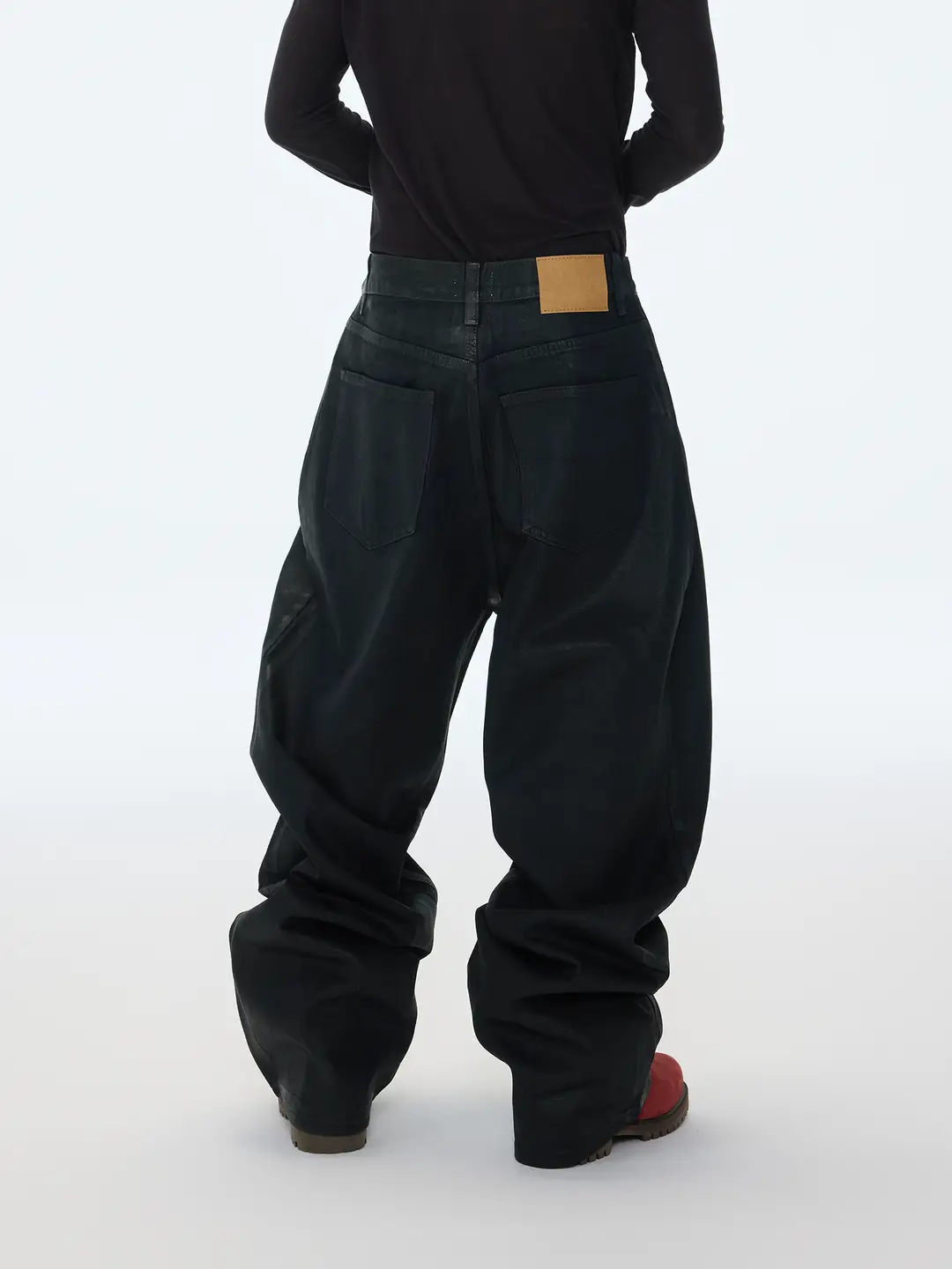 Astt 25Aw Wax-Coated Silhouette Heavy-Duty Stiff Deep-Crotch Loose Straight-Leg Floor-Length Stacked Denim Pants