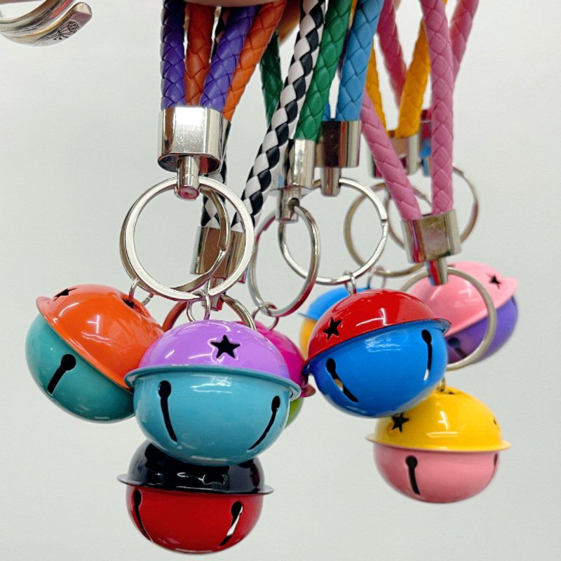 Cross-border gift woven rope cartoon Bell key chain student schoolbag small pendant two-color paint Bell key ring