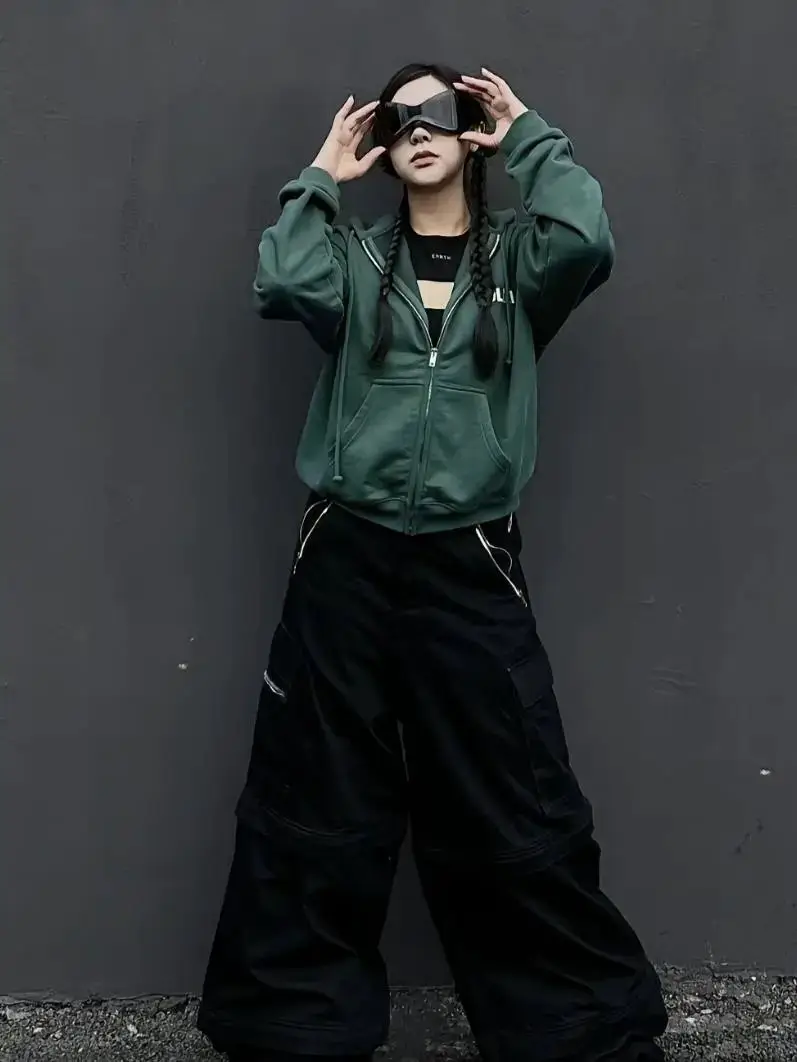 [in Stock] Vtm Green Polizei Zip Hoodie by Demna Slim-Fit Short Hoodie