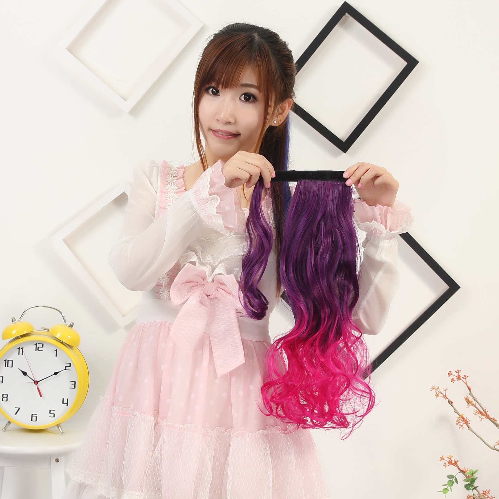 Colorful Lace-up Ponytail Long Curly Hair Gradient Long Velcro Wig Ponytail