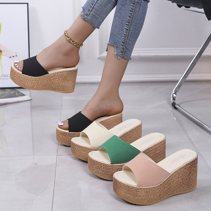 New Foreign Trade Cross-Border Wedge Sandals for Women, European and American Style, One-Strap Thick-Soled Large Size Floral Fashion High Heels