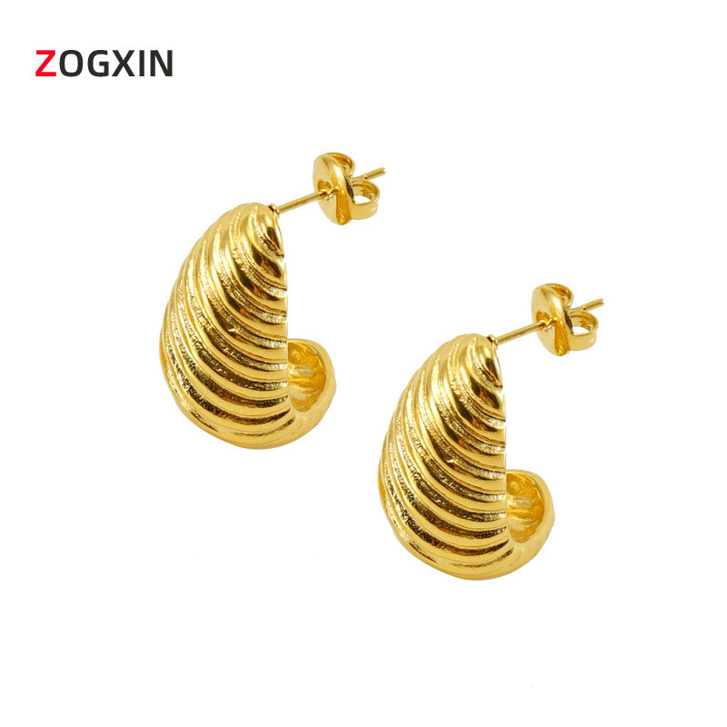 European and American retro fashion titanium steel earrings women ins niche gold-plated irregular 18K spiral pattern earrings wholesale