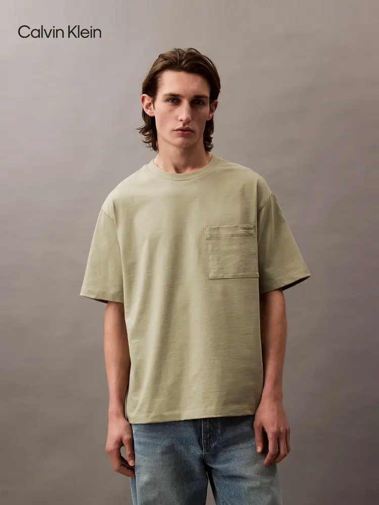 Ck Jeans25 Spring and Summer New arrival Men Casual Minimalist Heavy weight pure cotton Loose Round Neck Short Sleeves T-Shirt 4Rb267G