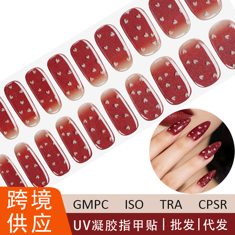 Customized Cross-Border Phototherapy Nail Stickers, Semi-Cured Gel Nail Stickers, Valentine's Day Nail Art, New Year's Armor Uv Nail Stickers