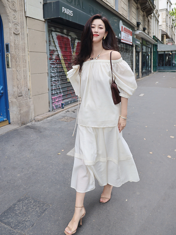 Dress 26 Summer New Style Sw Tencel Wool Blend French Off-Shoulder Women's Skirt Casual Set