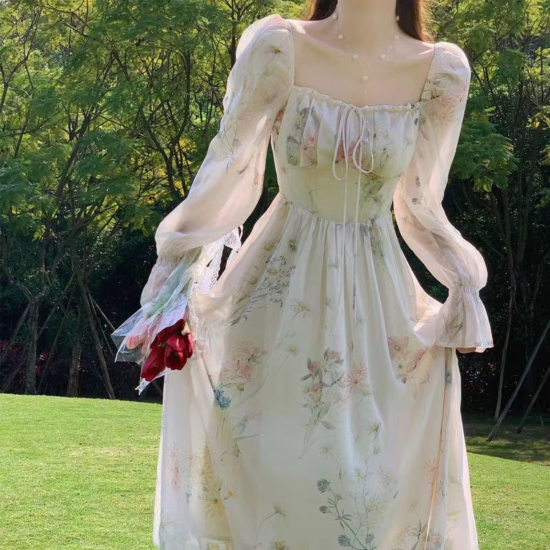 Autumn New Style Beautiful Long-sleeved Chiffon Dress Fairy Super Fairy Style Gentle Style Tea Break French First Love Skirt
