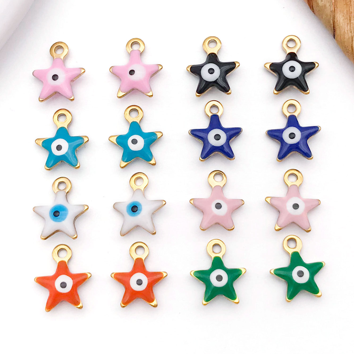 8 Five-Pointed Star-Shaped Devil's Eye Stainless Steel Oil-Dropping Double-Sided Enamel Jewelry Accessories DIY Pendant Bracelet Pendant