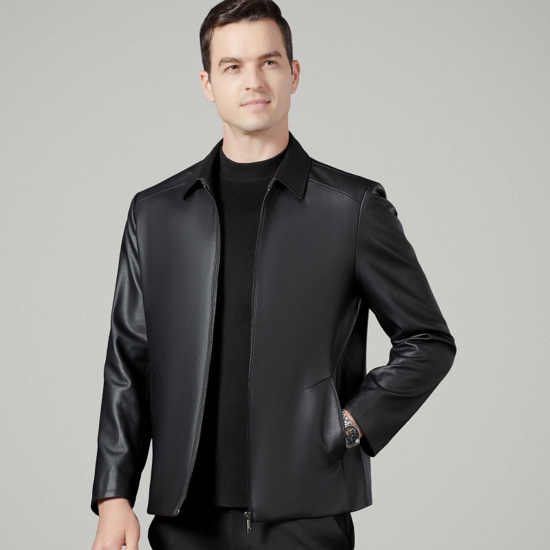 Haining Men's Sheepskin Jacket Autumn New Middle-aged Business Casual Soft Leather Top Simple Lapel Jacket