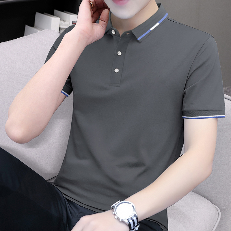 Popular Men's Summer Accessible Luxury Short-Sleeved Polo Shirt Business Casual Characteristic Collar Lapel Pure Color Top for Young and Middle-Aged Men