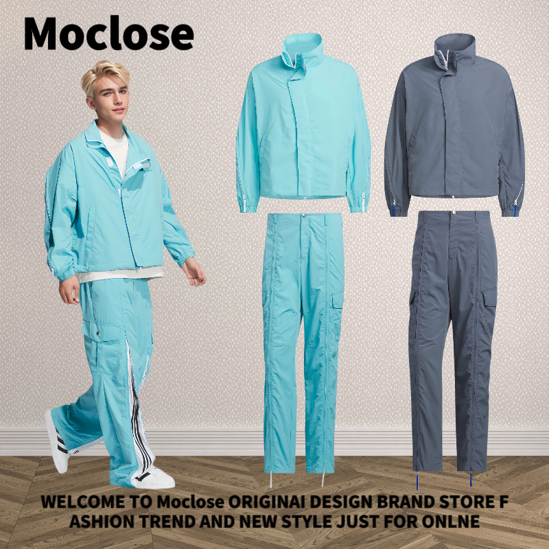 Moclose Striped Three-Bar Casual Outdoor Loose Sports Pants Functional Waterproof Jacket Coat for Men and Women suit