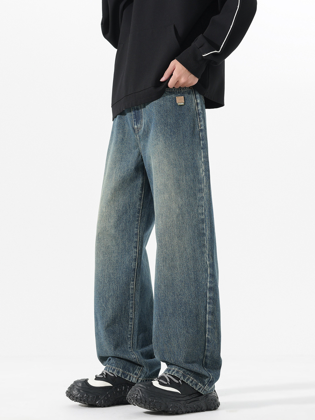 American High Street Fashion Brand Loose Straight Wide-Leg Jeans for Men, Trendy Versatile Height-Enhancing Slimming Commuter Long Pants