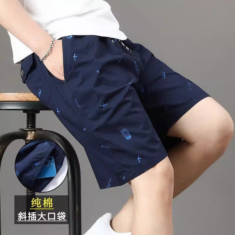 2026 Summer New Printed Loose-Fitting Five-Point Shorts Men's Pure Cotton Thin Mid-Length Pants Versatile Casual Five-Point Shorts
