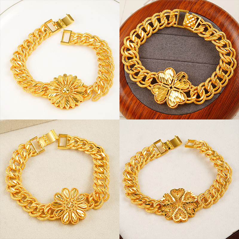 New Vietnamese Gold-Plated Watch Chain Trendy Imitation Gold Hollow Flower Bracelet for Women, Southeast Asian Jewelry Direct Supply